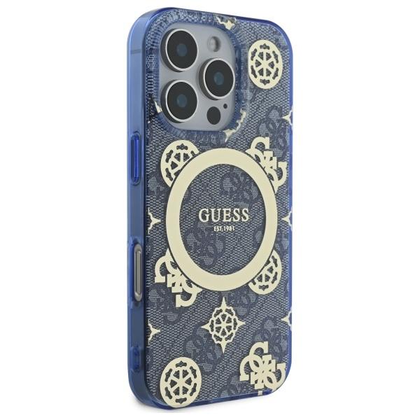 Guess Guhmp16Lh4Pyeeb Iphone 16 Pro 6.3 Niebieski/Blue Hardcase Iml Peony On 4G Background Magsafe