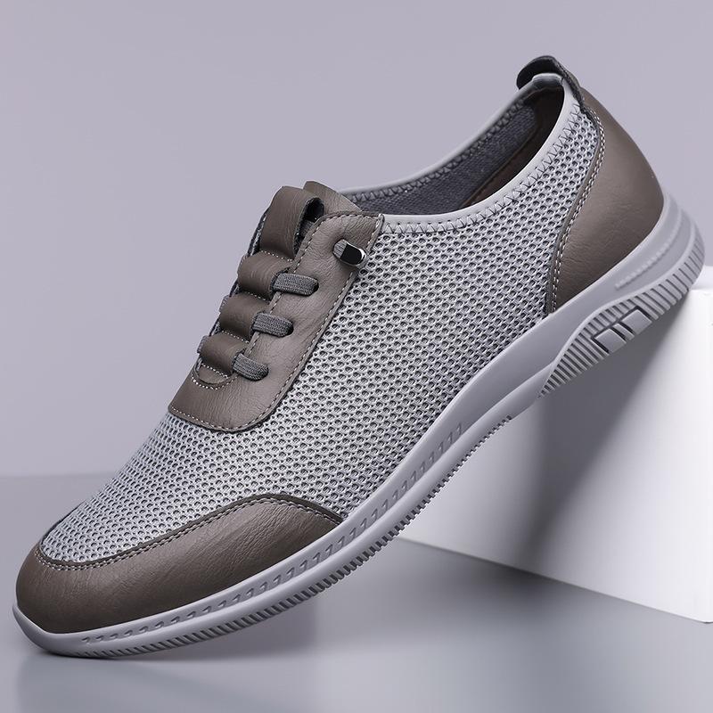 Summer New Designer Mesh Shoes for Men Solid Color Fashion Lace Free Casual Shoes Male Soft Sole Sports Driving Shoes Man