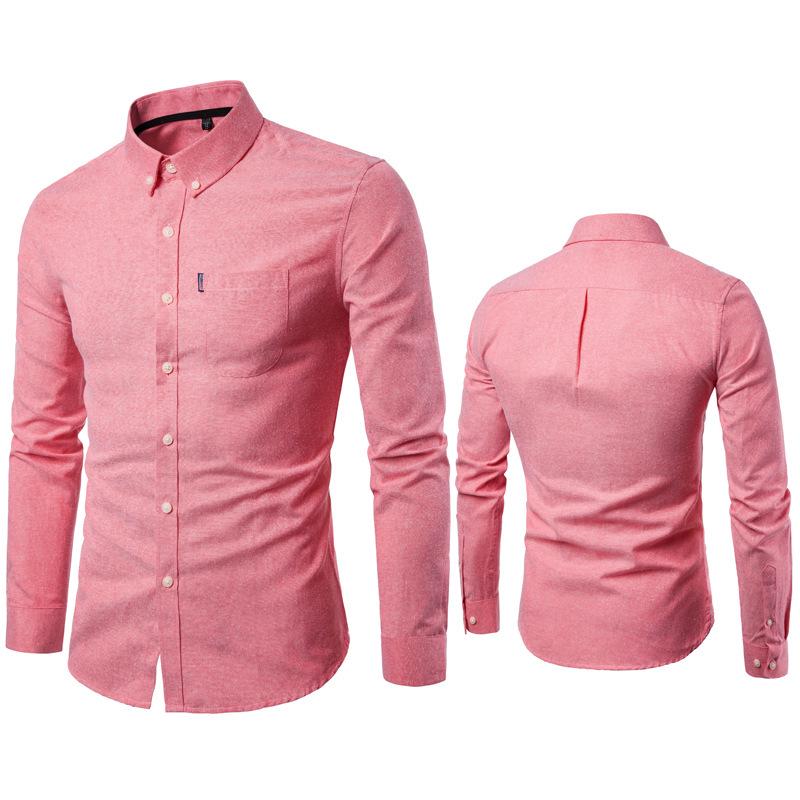 Autunno Nuovo Camicia da Uomo Oxford Filato Slim Fit Tinta Unita Camicia da Uomo Camicia a Maniche Lunghe da Uomo