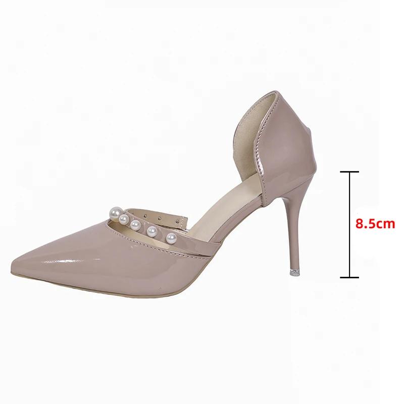 

Fashion Fashion Pearl Decor High Heel Pumps Women Pointed Toe Stiletto Heel Banquet Party Shoes Woman Elegant Patent Leather Dress Shoes 36 абрикосовый