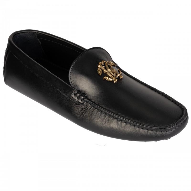 Roberto Cavalli Luxury Men's Loafers Italy Black / Gold - Size: 44