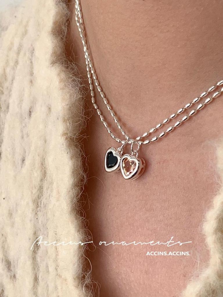 Korean Style Sweetheart Rice Grain Necklace for Women - Simple Peach Heart Clavicle Chain Trendy Sweater Accessory
