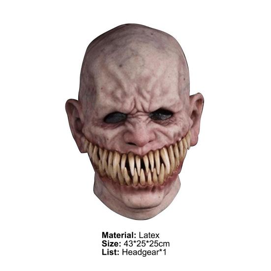 Scary Realistic Emulsion Halloween Headgear Pointy Teeth Split Mouth Horror Face Cover for Home