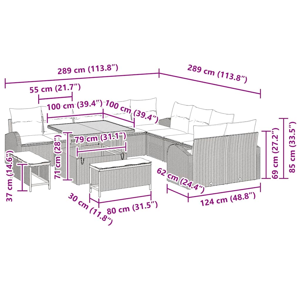 Garden Sofa Set with Cushions and Storage 13 pcs Black