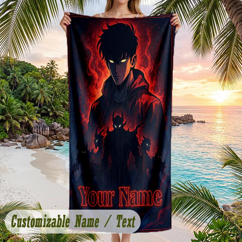 Solo Leveling Beach Towel, Personalized Custom Name Text, Quick Dry Large Absorbent Towel For Beach Pool