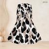 Plus Size Women Square Neck Long Sleeve Blue White Printed A Line Dress With Belt