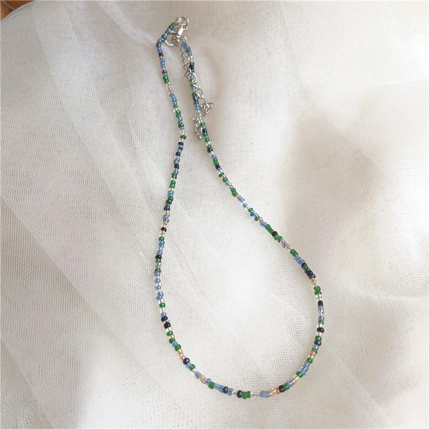 Collier de perles de couleur rétro, Collier de perles de riz arc-en-ciel style fille, Collier de couleur bohème