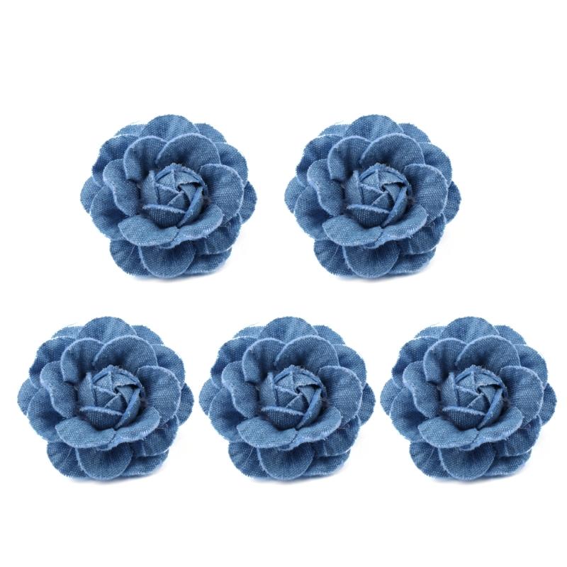 5pz Tessuto di Cotone Denim Coreano Fiori Vestiti Cappelli Decorazione Abito Fiori Accessori per Capelli Fai da Te Scrapbooking Materiali per Artigianato