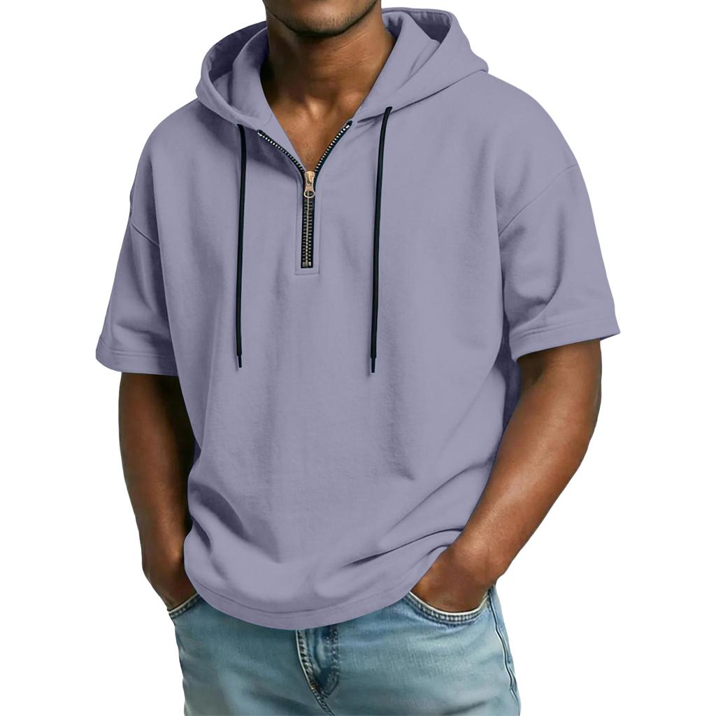Herren Casual Kapuzenpullover mit Reißverschluss und kurzen Ärmeln