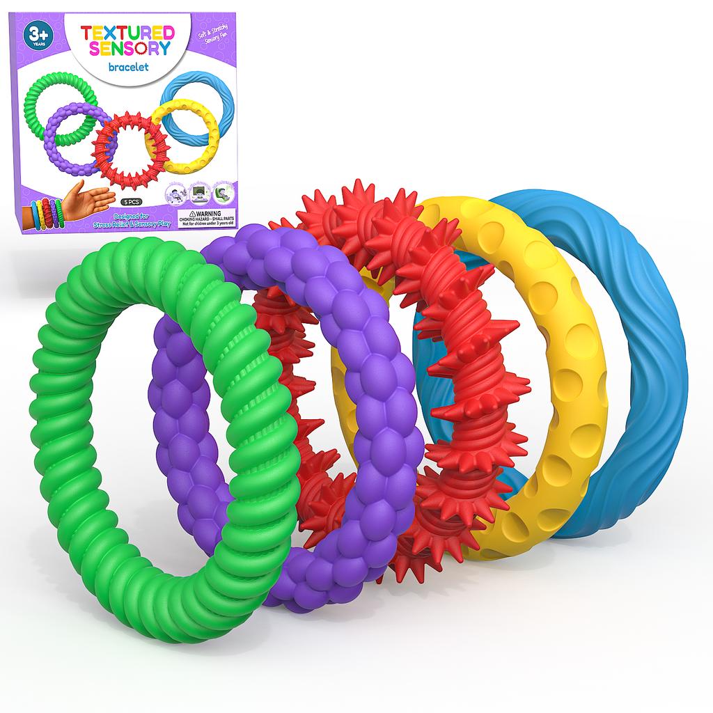 Zmyslové Fidget Hračky pre Dospievajúcich Dospelých - 5 Balenie Elastický Fidget Náramok | Textúra a Upokojujúce Zmyslové Hračky pre Autizmus pre Špeciálne