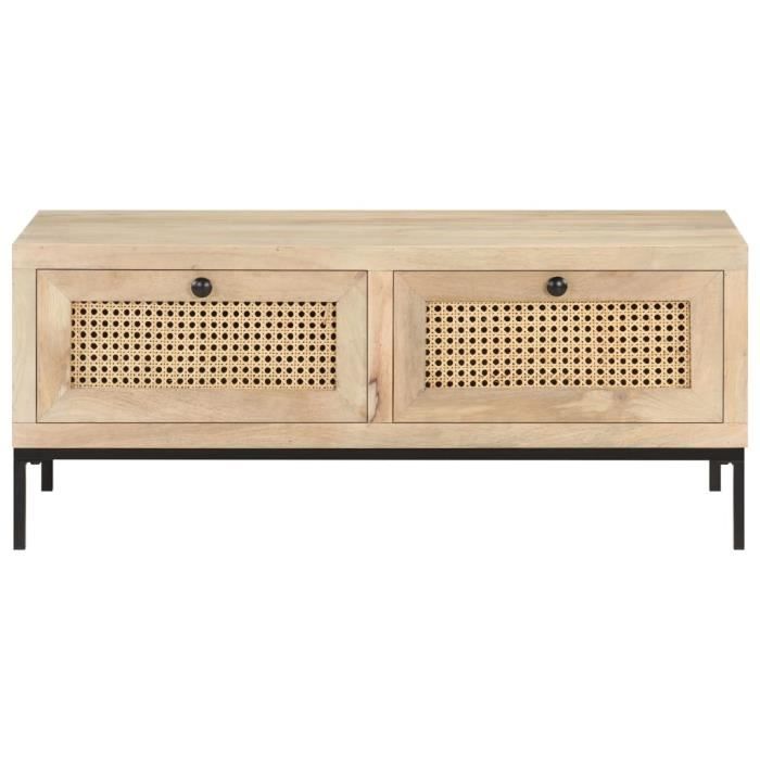 VidaXL Table basse 90x50x37 cm Bois de manguier et canne naturelle