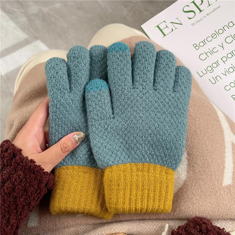 Strickhandschuhe für Damen und Herren zum Radfahren im Winter im Freien, doppellagig, warm und kältebeständig, mit dicken Samthandschuhen aus Touchscreen-Garn