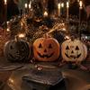 Trick or Treat Decorations 3Pcs Halloween Pumpkin Tabletop Decor, Rustic Face Wooden Block Table Ornaments Ornaments, Farmhouse Desktop Craft for Home