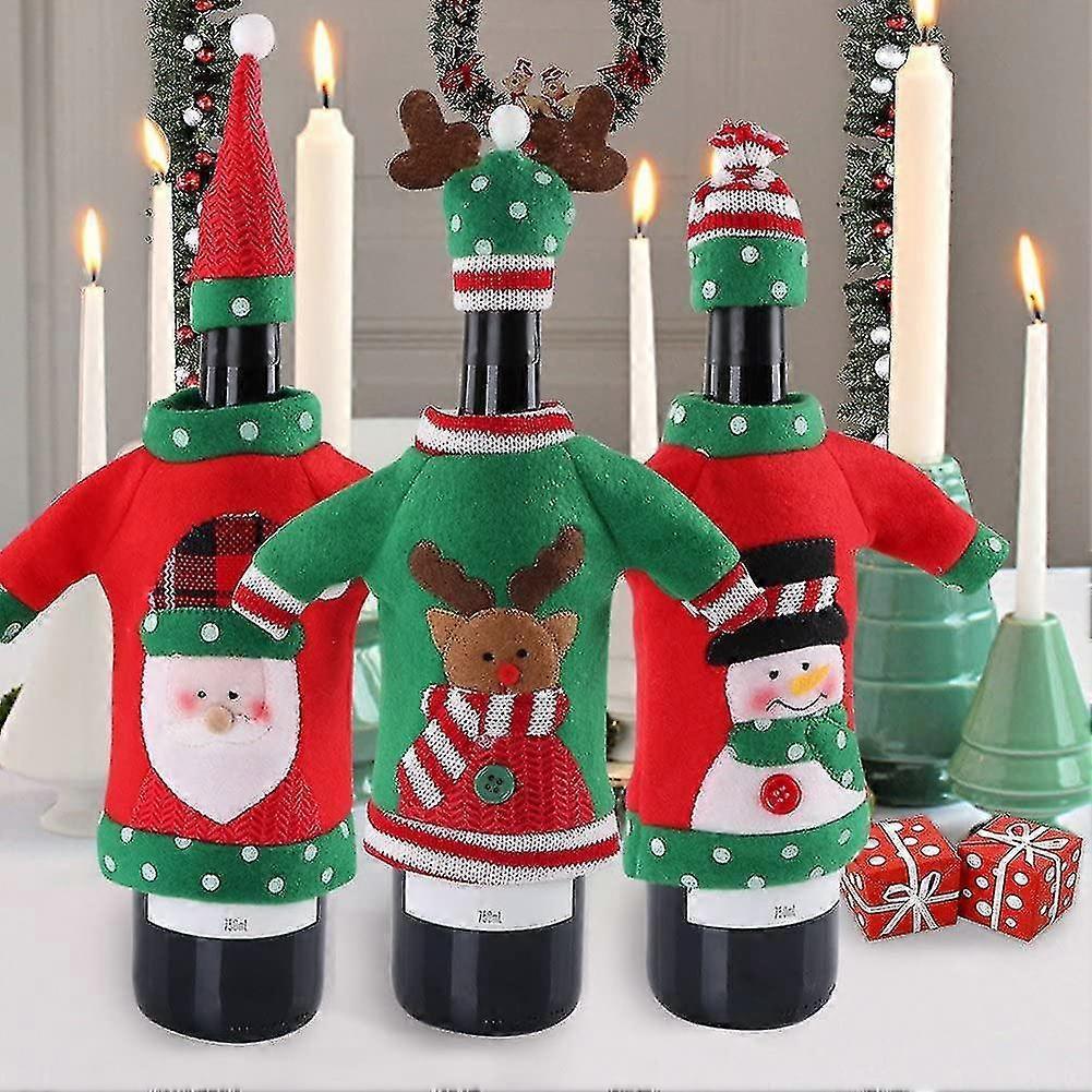 3 Piece Ugly Jumper Christmas Wine Bottle Handmade Wine Bottle Dust Bags - RIpj