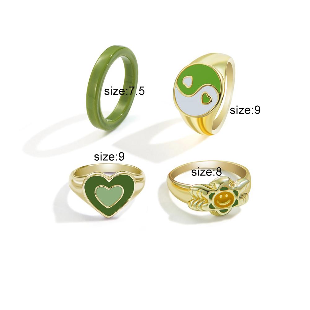 

4 шт. модный набор колец «Любовь» зеленый сладкий геометрический костяшка кольцо женские модные украшения