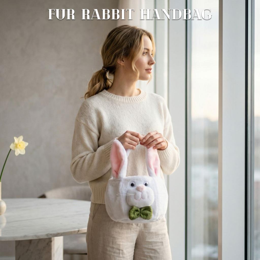 Easter Bags; Decorative Eggs; Fuzzy Bunny Tote Bag With Floral Cartoon Candy Storage Gift Bag