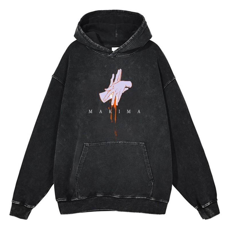 Heavyweight 440g Washed Vintage Denim-Style Anime Hoodie Men Streetwear Casual Sweatshirt