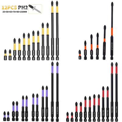 12-Piece PH2 Magnetic Phillips Impact Screwdriver Bit Set, S2 Steel, High Hardness