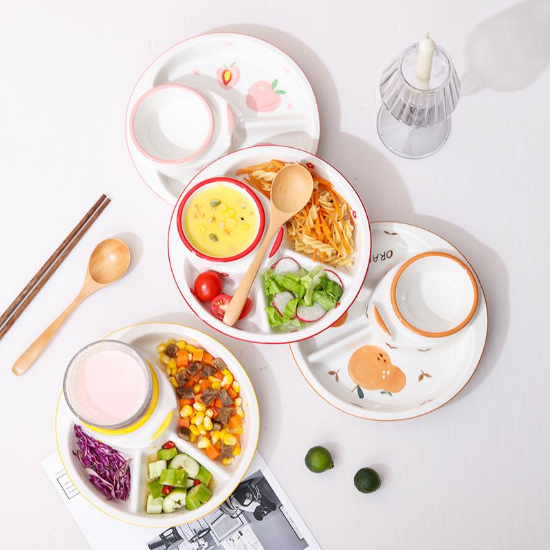 8.4 Inch Ceramic Dividing Plates Household Japanese New High Aesthetic Cartoon Print Dining Tableware Weight Loss Creative Dish