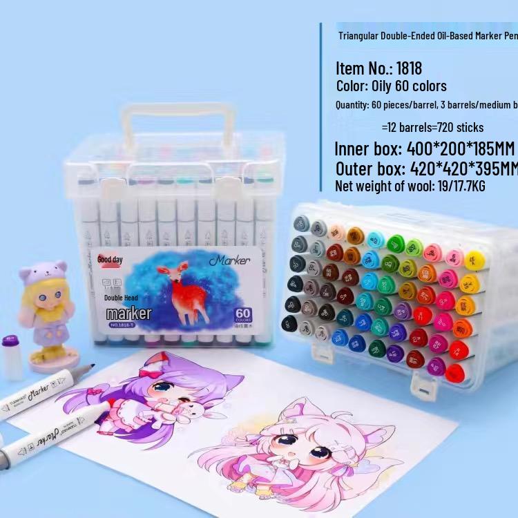 Double-Ended Marker Pen Set: 36/48 Colors, Oil & Alcohol-Based Ink for Hand-Painting.