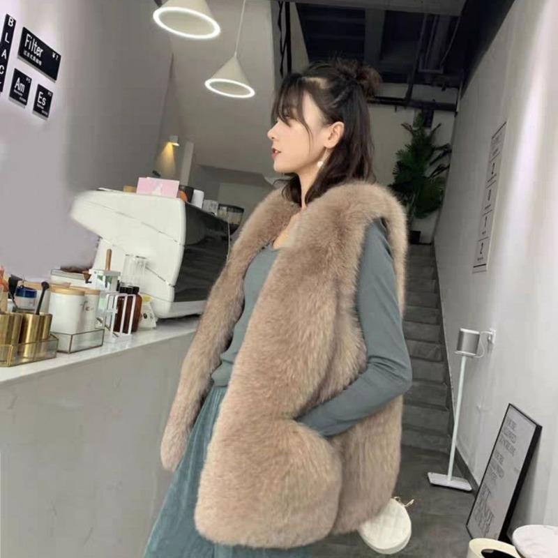 

Меховой жилет длинный тонкий утолщенный шерстяной жилет осень и зима новое пальто имитация лисы жилет простой S [about 85-47.5 kg] абрикосовый