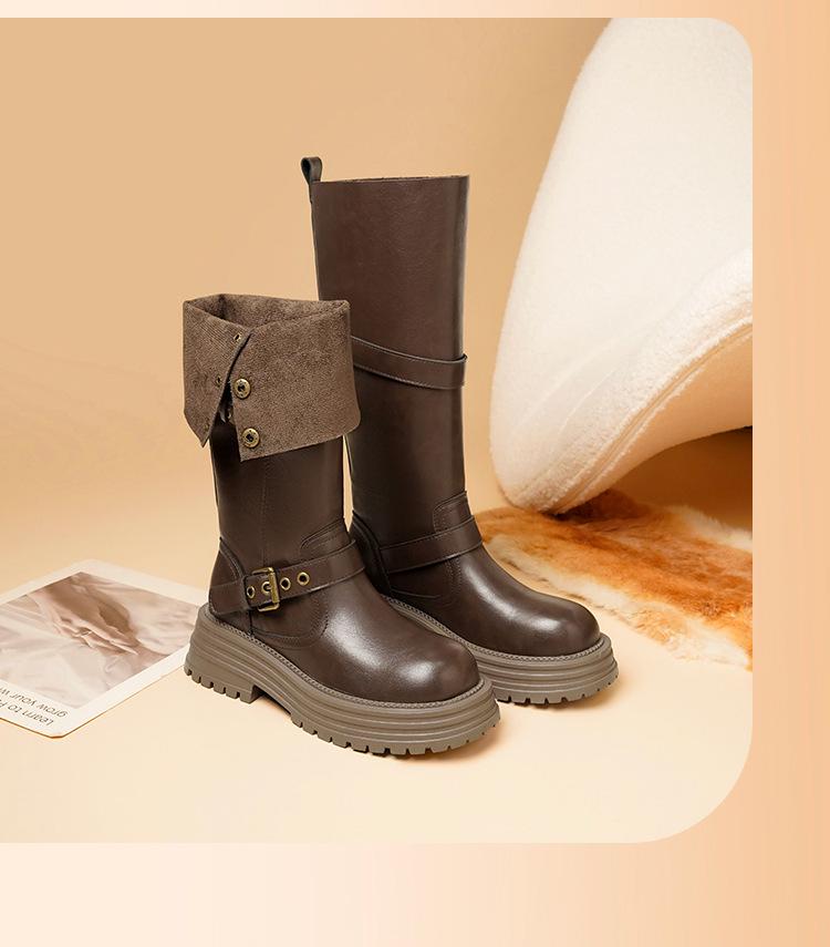 Women's Retro Western Knee-High Boots - Autumn 2025 Style, Thick-Soled, Slimming, High-Top Knight Boots