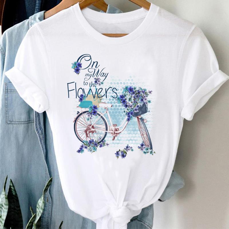 

(Asian Size) T Shirt flower floral Fashion Women Tee Clothing Casual Lady Female Top spring summer Printed Graphic Short Sleeve T-shirts S