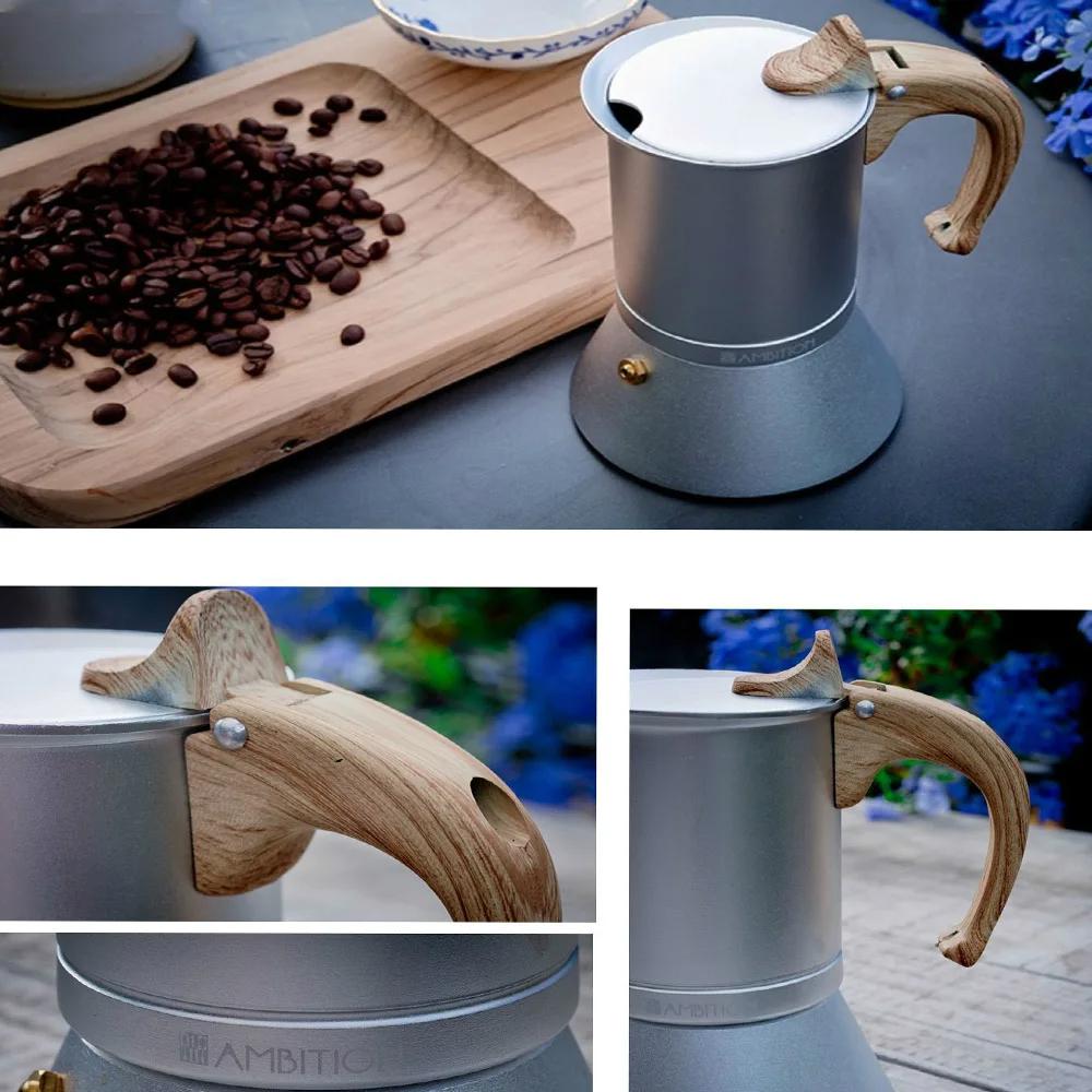 Aluminum Moka Pot 300ML,Italia Coffee Maker for Stovetop,3-6 Cups Espresso,Heating,for Camping Equipment,Barista Gift