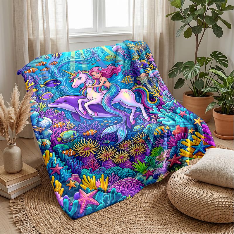 Mermaid and Dolphins Dance Theme blanket Lightweight Warm Flannel Blanket Decorative Throw Blanket for Home Decoration