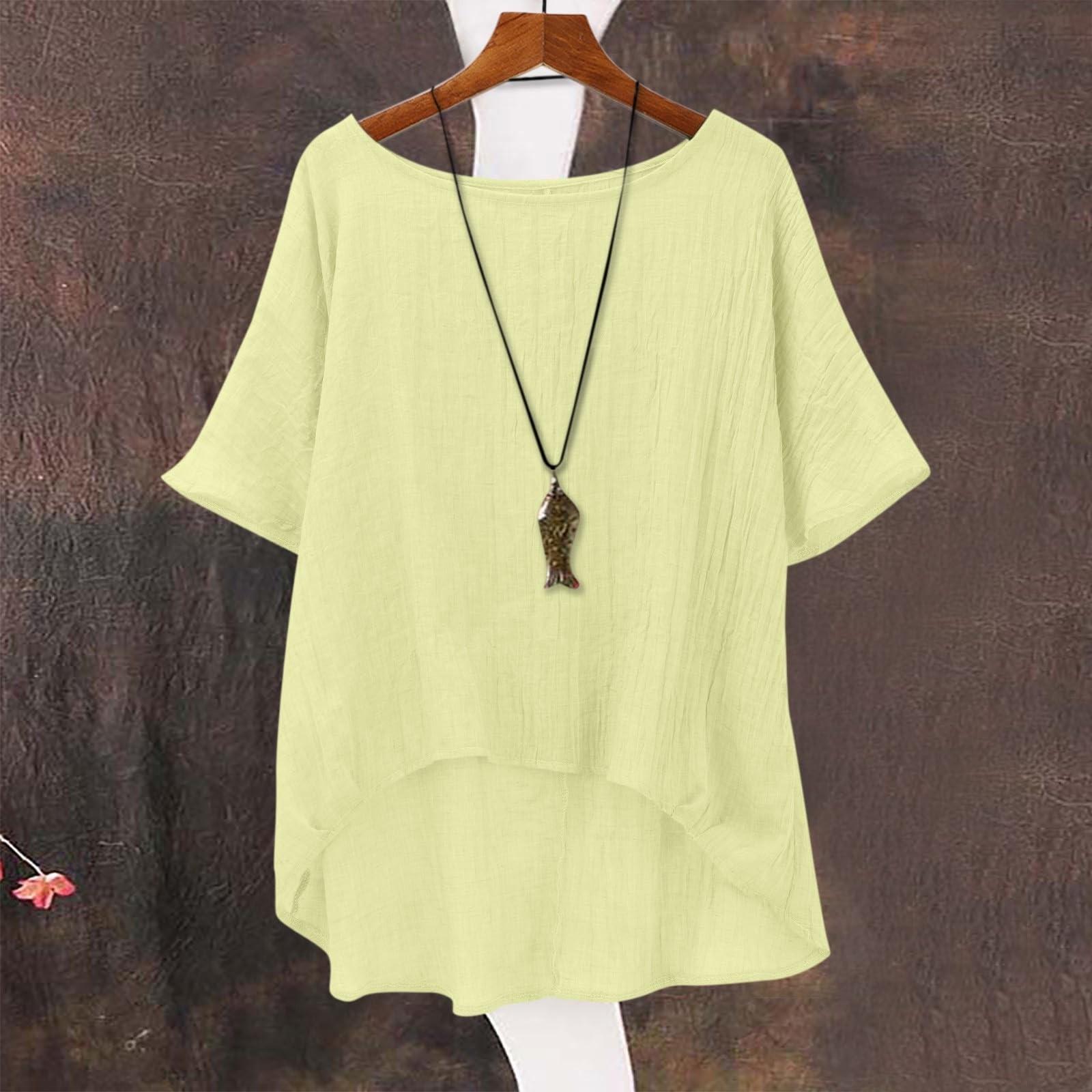 

Fashionable Ladies Summer Cool Casual Loose Linen Tops жовтий