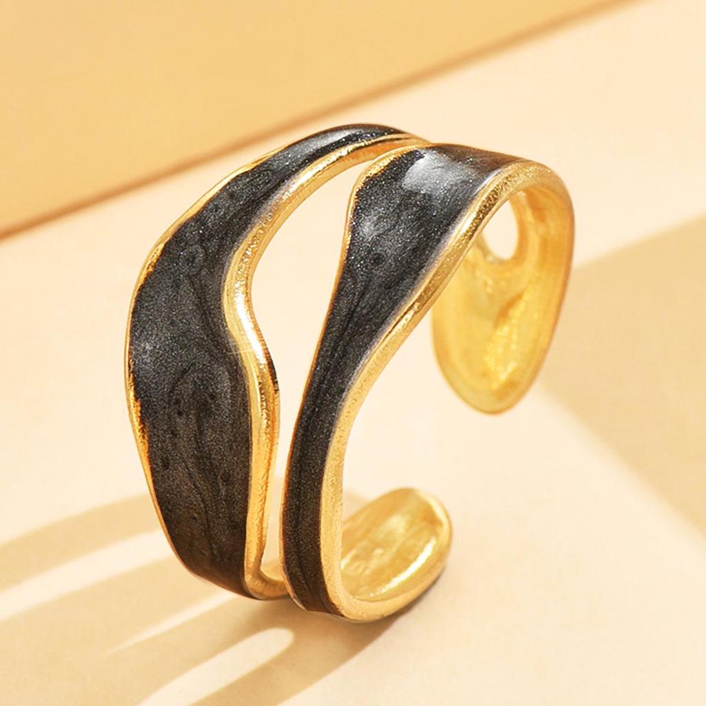 Stainless Steel Personalized Irregular Geometric Curve Open Ring for Women