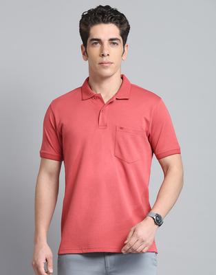 Mens Solid Rust Collar Neck Half Sleeve T-Shirt