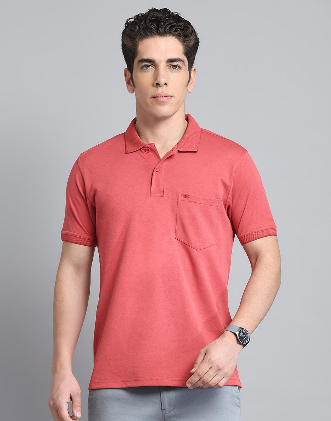 

Monte Carlo Mens Solid Rust Collar Neck Half Sleeve T-Shirt M розовый