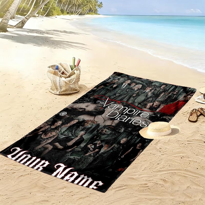 Custom Name Vampire Diaries Print Beach Towel, Large Soft Quick Dry Towel for Beach Camping Swimming
