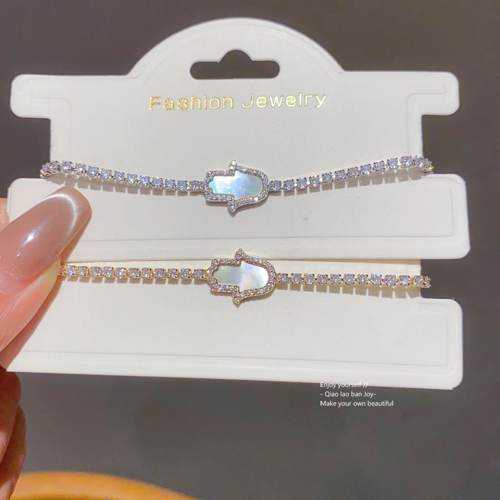 Geometric Zircon Mother Of Pearl Cuff Bracelet With 18k Gold Plating For Women