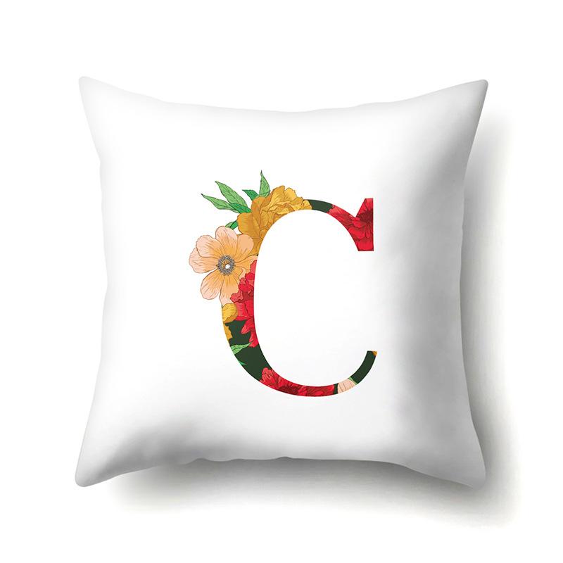 Polyester Pillowcase Watercolor Flowers Car Decoration Print 26 English Letters Home Cushion Cover