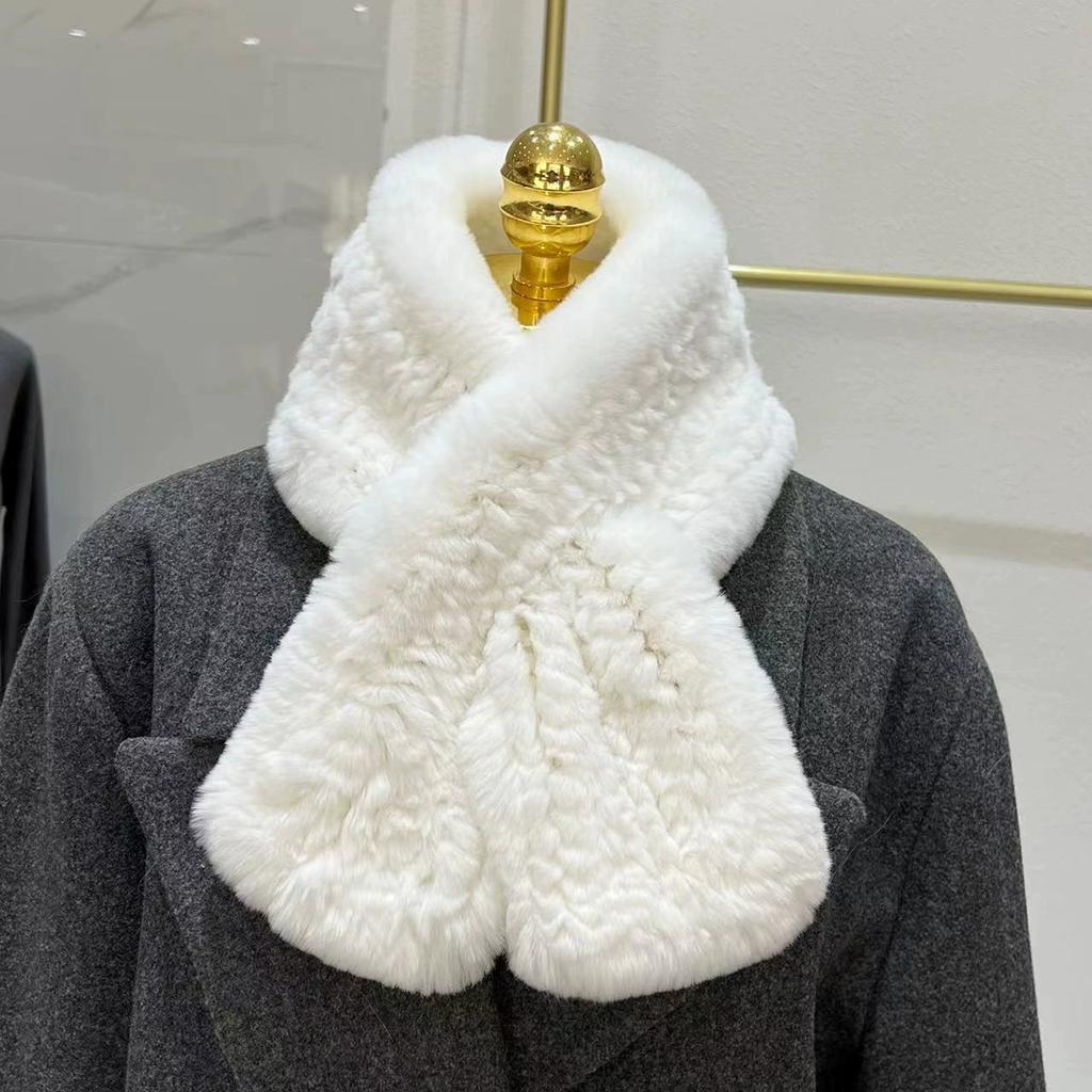 Imported Real Rex Rabbit Fur Scarf Korean Version Simple Long Woven Mao Mao Scarf Warm Double-sided Thickened Fur Collar
