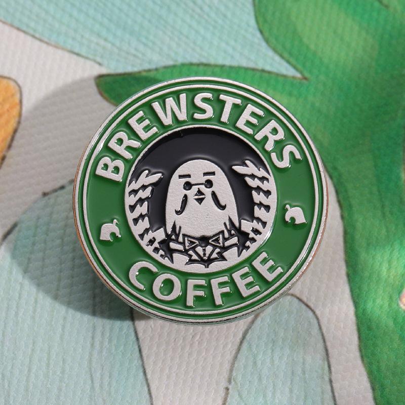 Cartoon Minimalist Chic Pigeon Coffee Brooch Colorful Enamel Metal Pin For Everyone