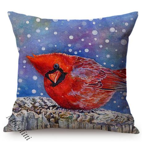 Spring Colorful Home Decoration Cushion Cover Cardinal Bird Style Water Color Art Cotton Linen Square Sofa Throw Pillow Case