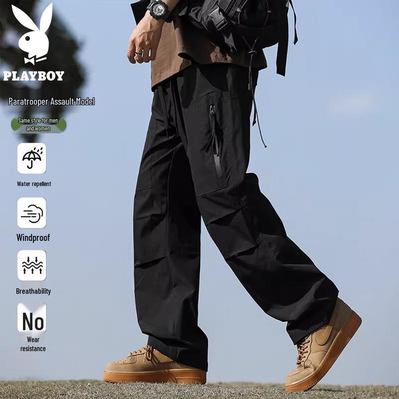PLAYBOY Men s Loose Straight-Leg Parachute Cargo Pants 4XL