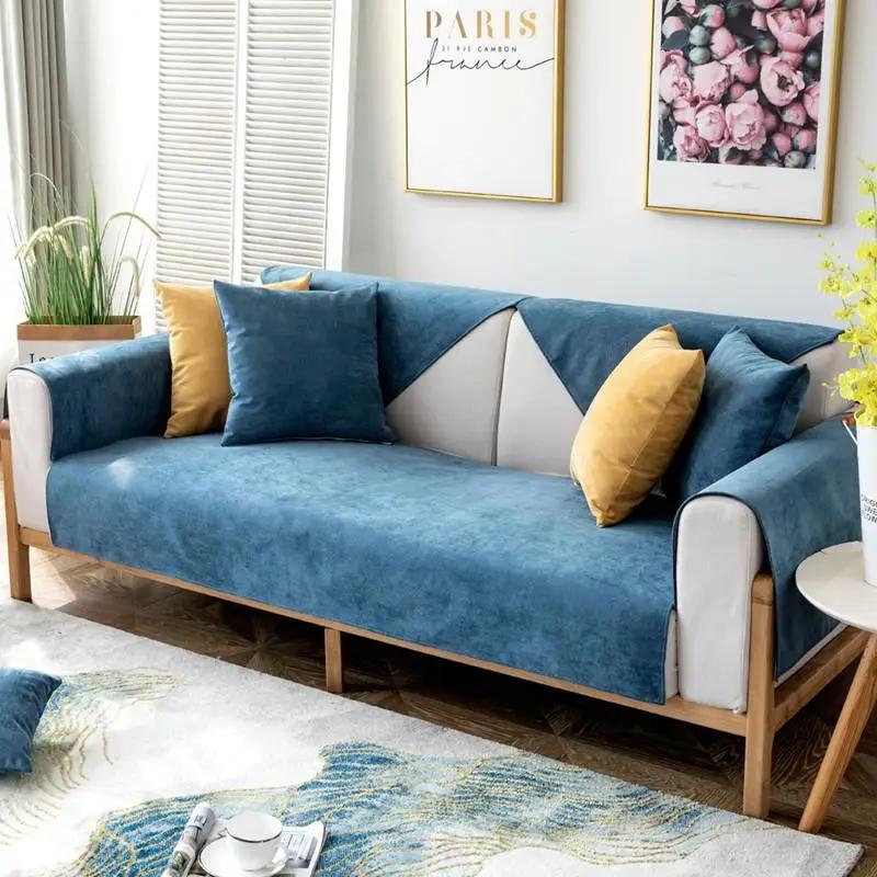 Simple Solid Color Sofa Cover Four Season Universal Living Room Dustproof Seat Mat Fashion Removable Corduroy Protector Cushion