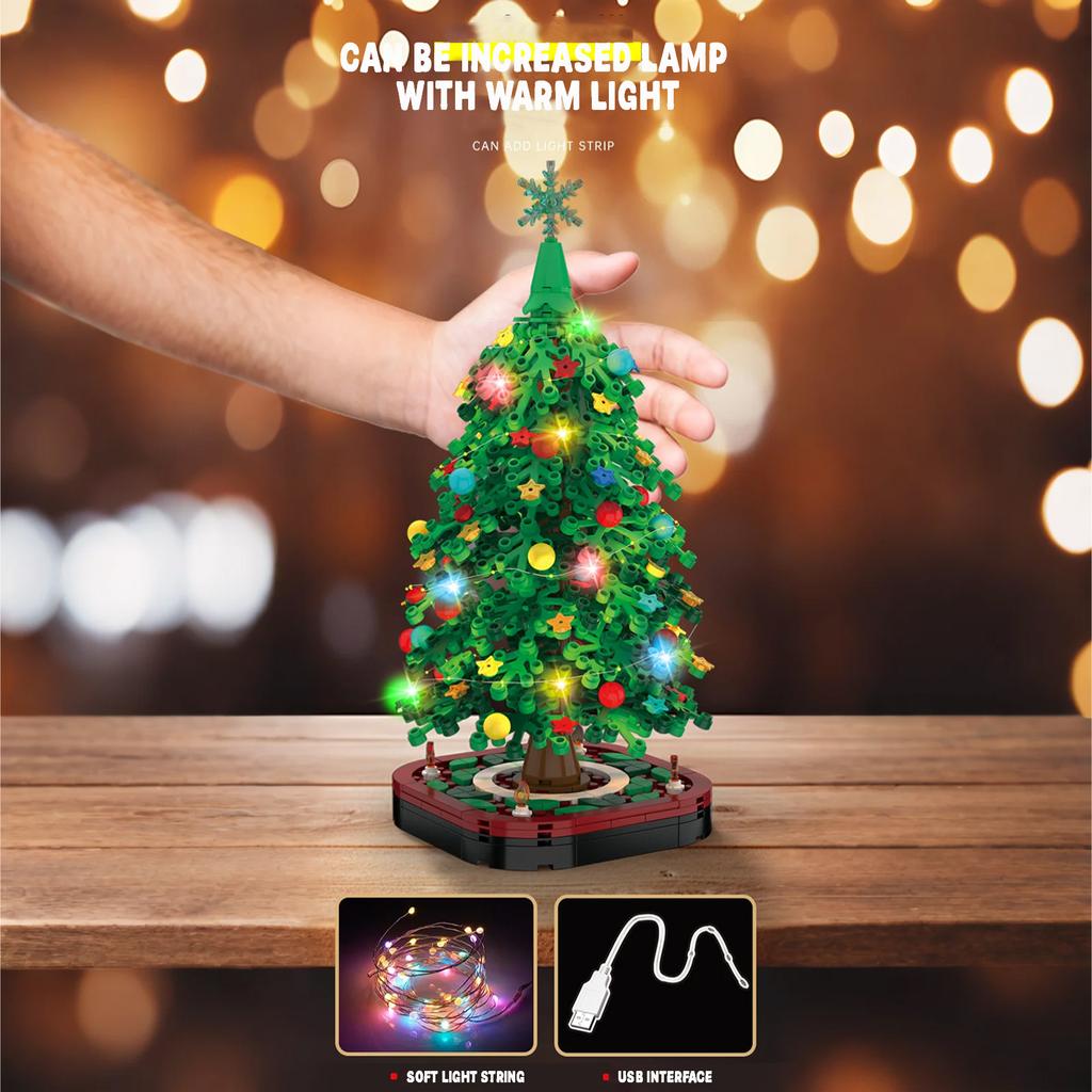Christmas Tree Building Set,Christmas Tree Toy Bricks With LED Light, Educational Gift For Boys And Girls, Home Decor Building Toys Gifts For Kids