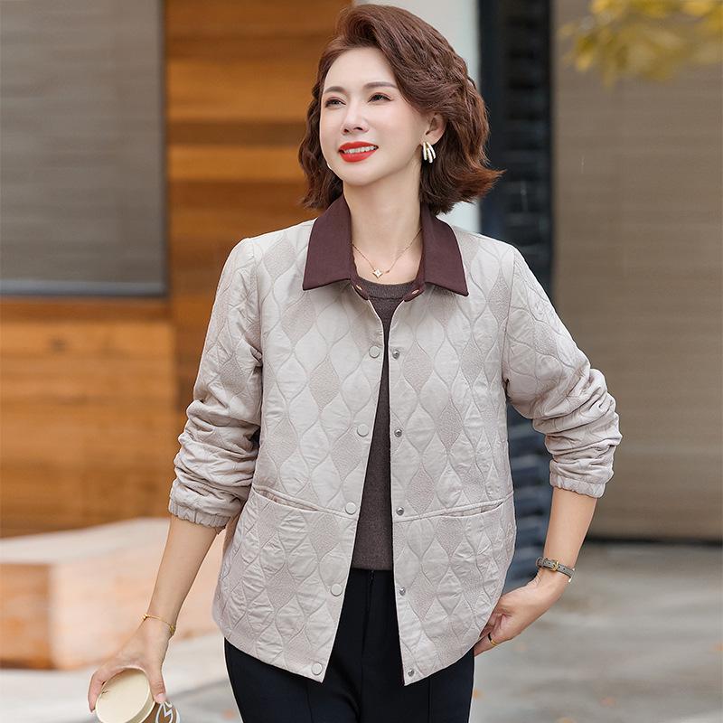 

Spring & Fall Stylish Lapel Jacket for Middle-Aged Women - Diamond Pattern Top XL (90-105 lbs) хакі