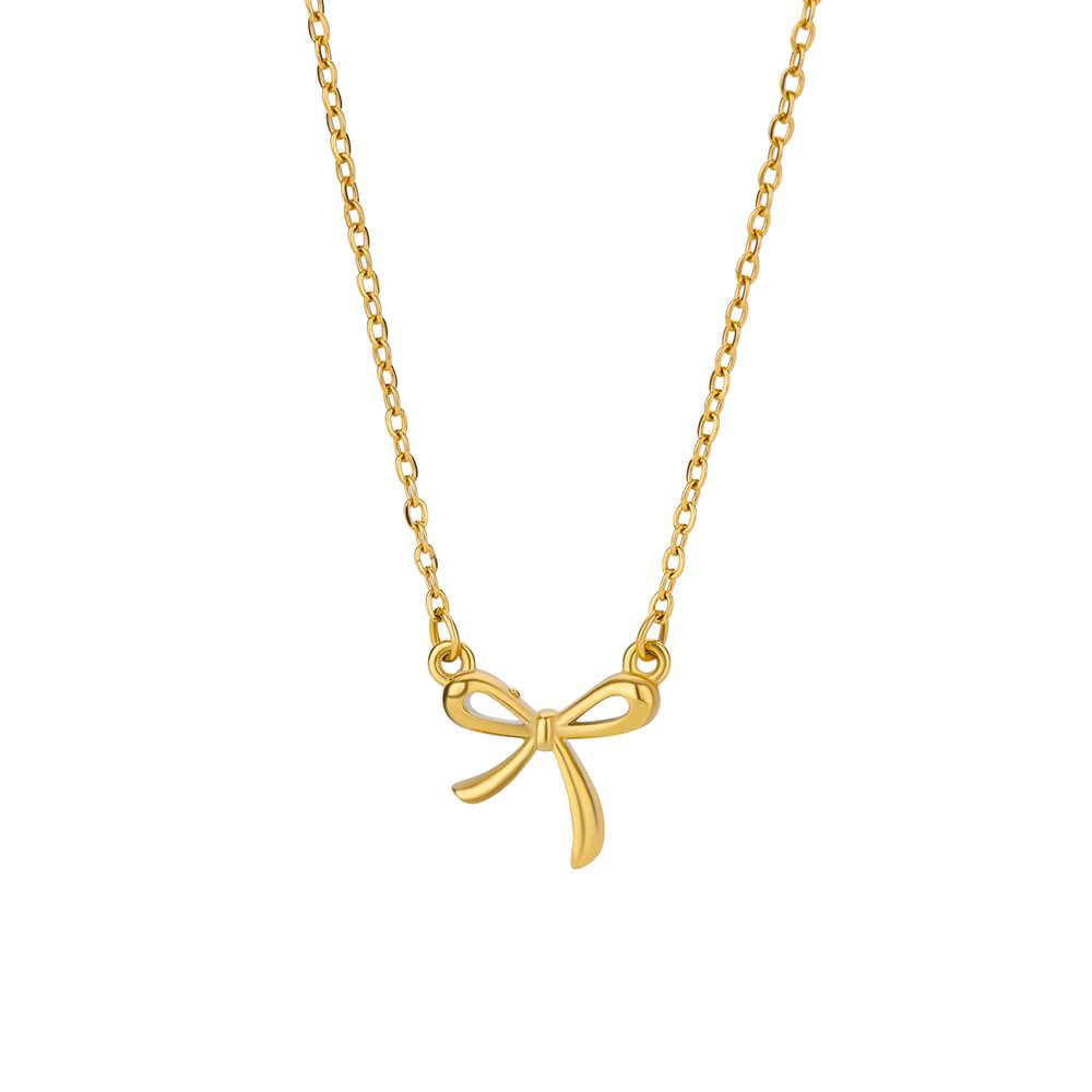 

Stainless Steel Bow Moon Pendant Necklace For Women Gold Color Geometric Hollow Round Necklace Christmas Party Jewelry Gift Gold