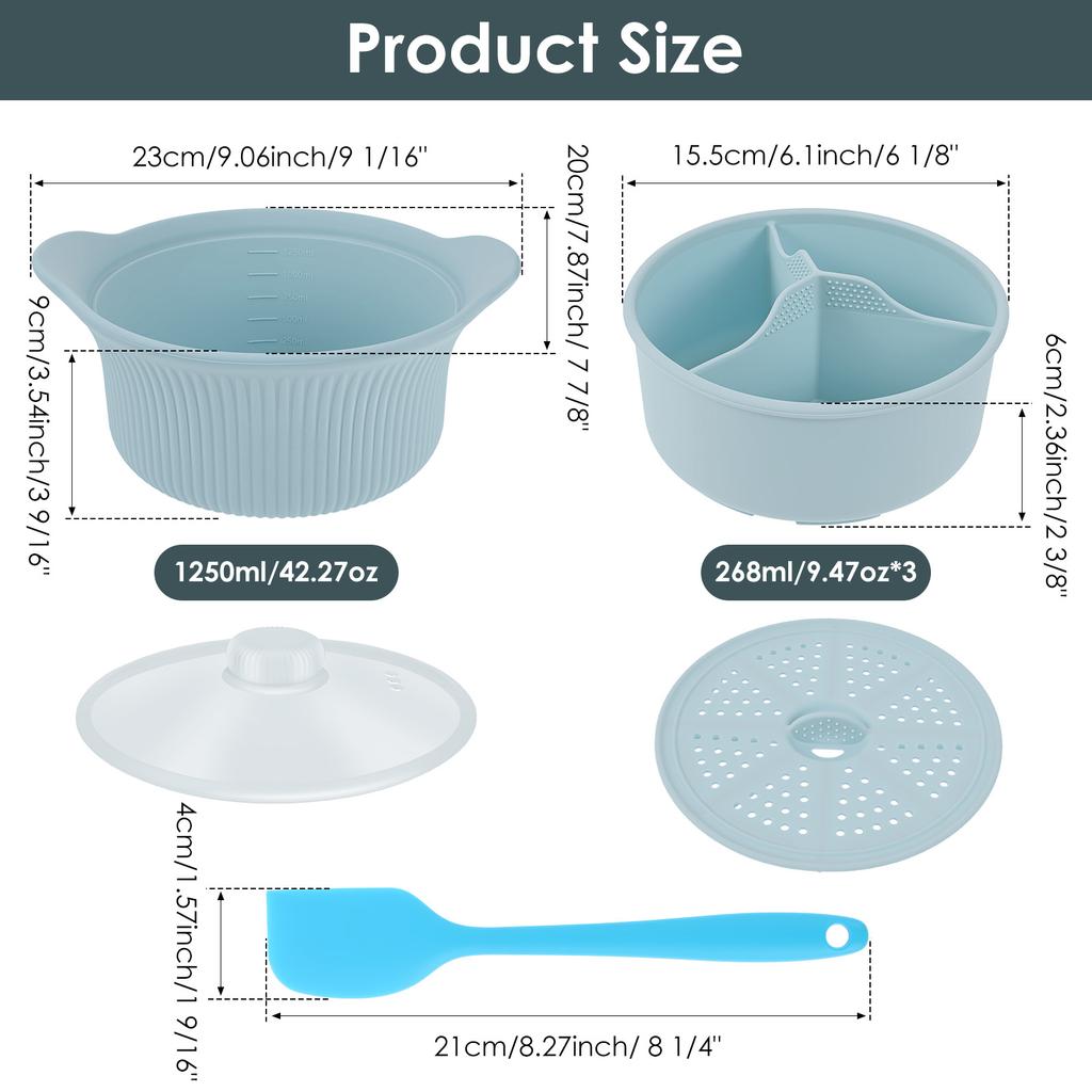 42oz Silicone Soup Pot Liner Steamer Bowl 3 Grids Food Vegetable Container Oven Microwave Safe Kitchen Cooking Baking Gadget