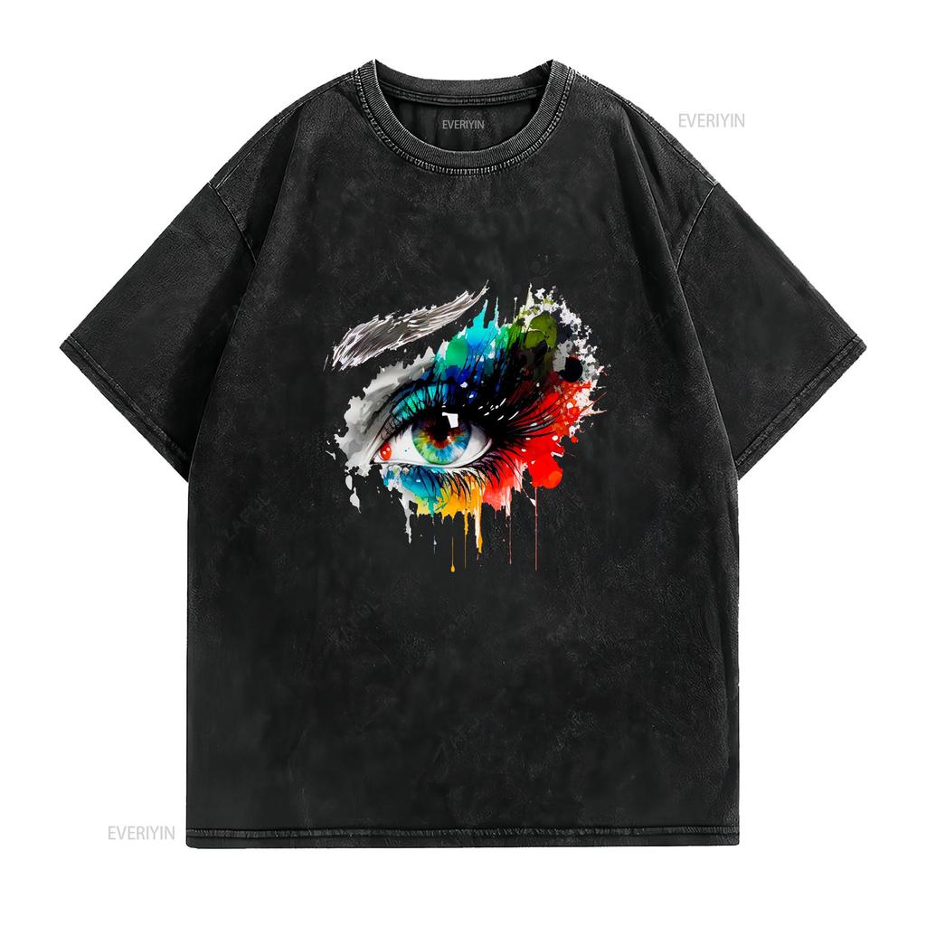 organic cotton t shirt colorseyess colorful eye elegant color vintage Washed homme Stylish Top For Everyday Wear Versatile