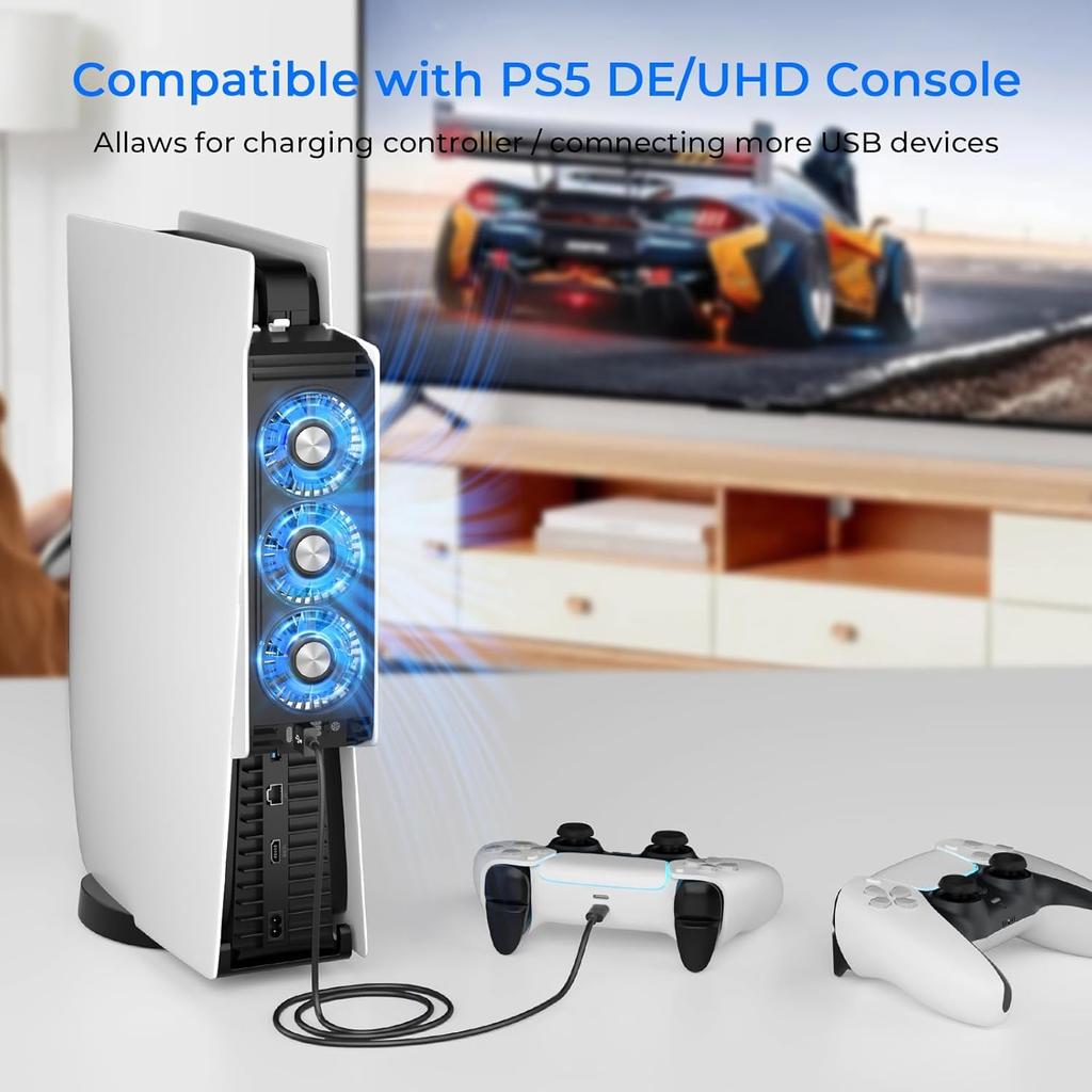Verbesserter Lüfter mit LED-Licht,Leises und effizientes Kühlsystem,2 Lüftergeschwindigkeiten,3 kleine Lüfter,USB 3.0-Anschluss für PlayStation5 Digital- und Disc-Edition