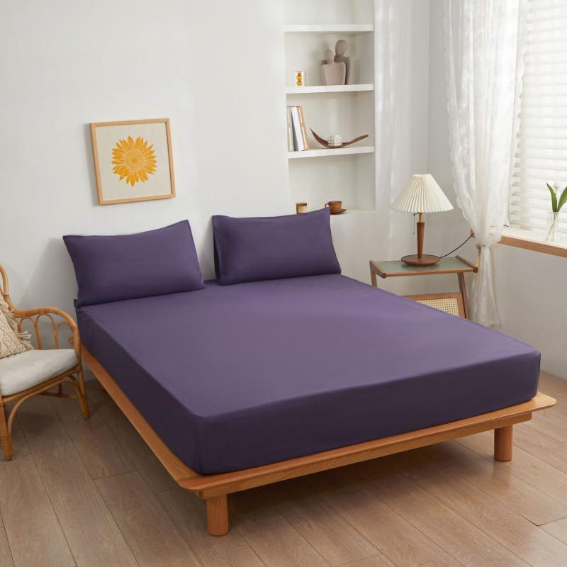 Minimalist Super Soft Brushed Cotton Fitted Sheet, Non-Slip Breathable Wrinkle-Resistant Mattress Protector Cover, Solid Color Bedding