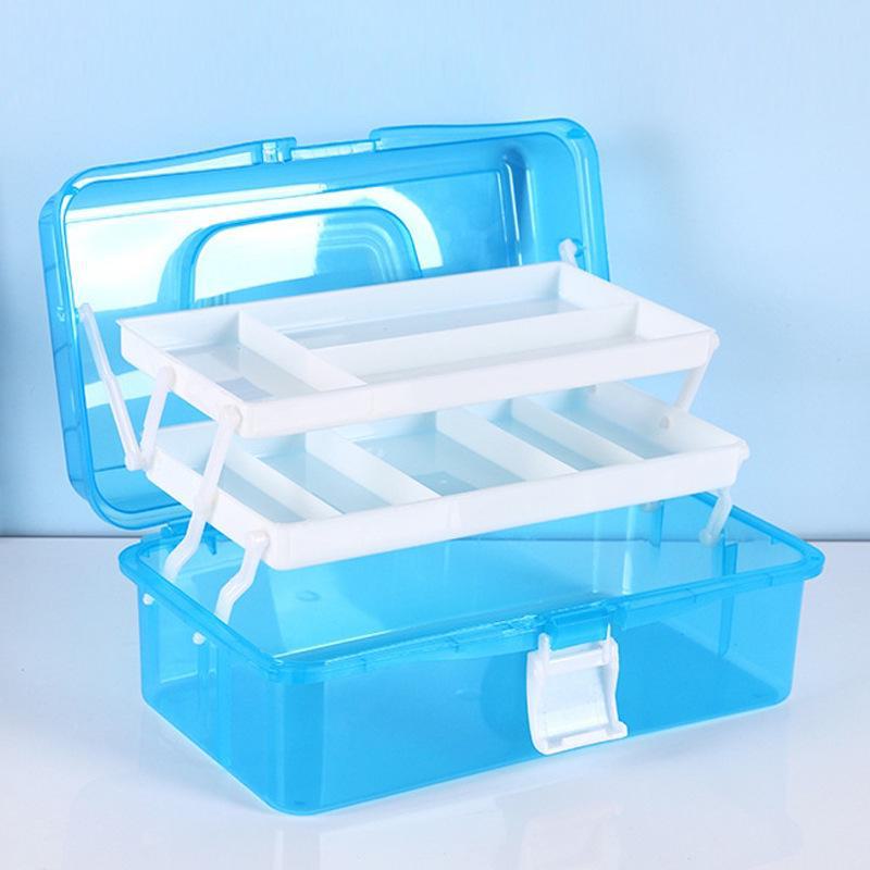 

2-х слойный ящик для хранения художественных принадлежностей, красок, лекарств - домашний органайзер Hongying three-layer 561 tool box 25.5x14.5x13cm светло-синий