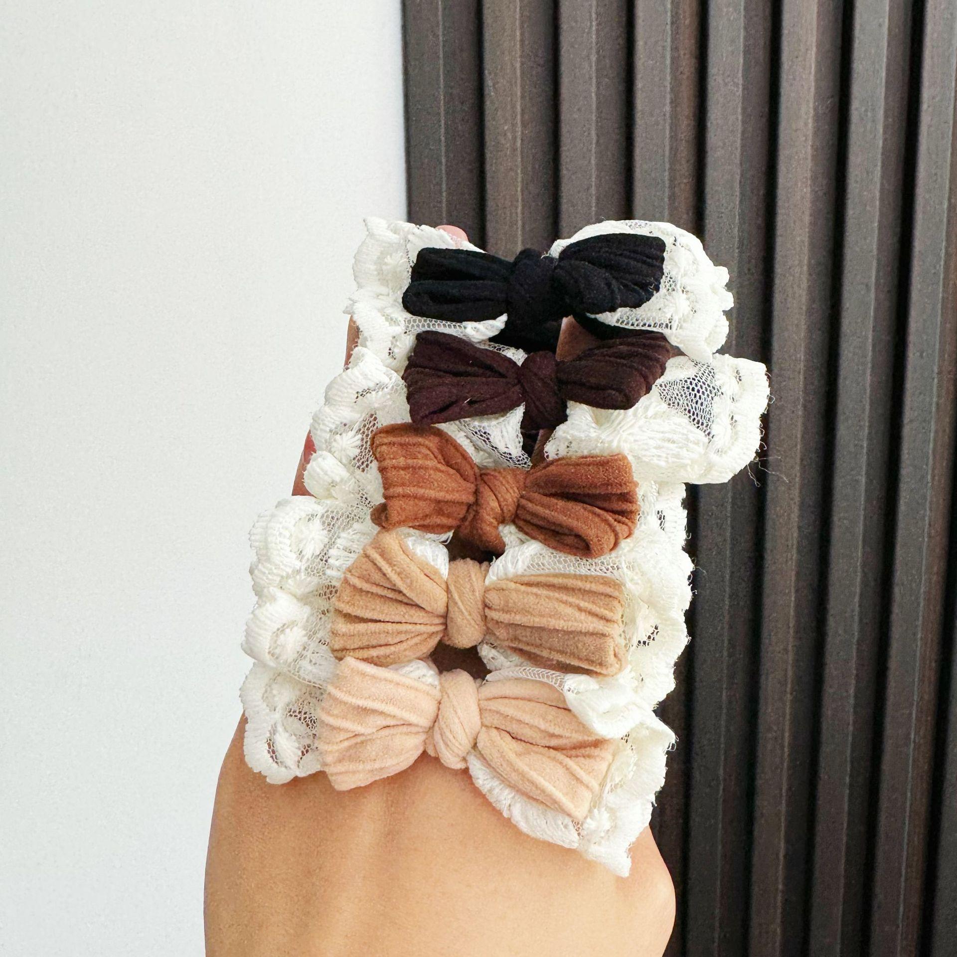 

5 штук новых больших колец для волос из толстой кишки с сетчатыми кружевными оборками, миноритарный аксессуар для волос для девочек, бант для волос.